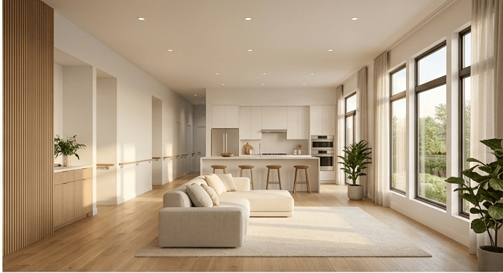 Photorealistic interior render of a modern living space