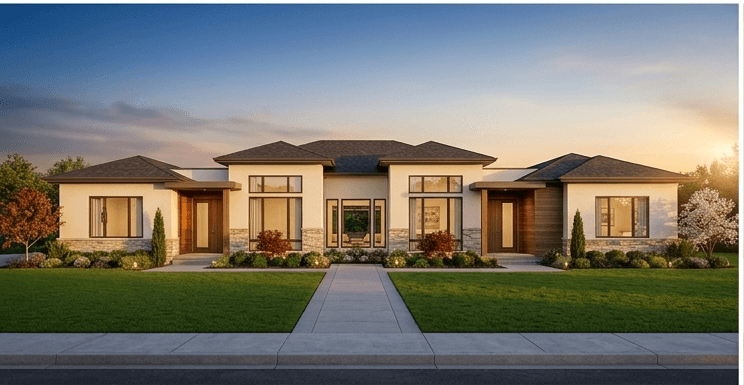 Completed exterior of a modern single-family home